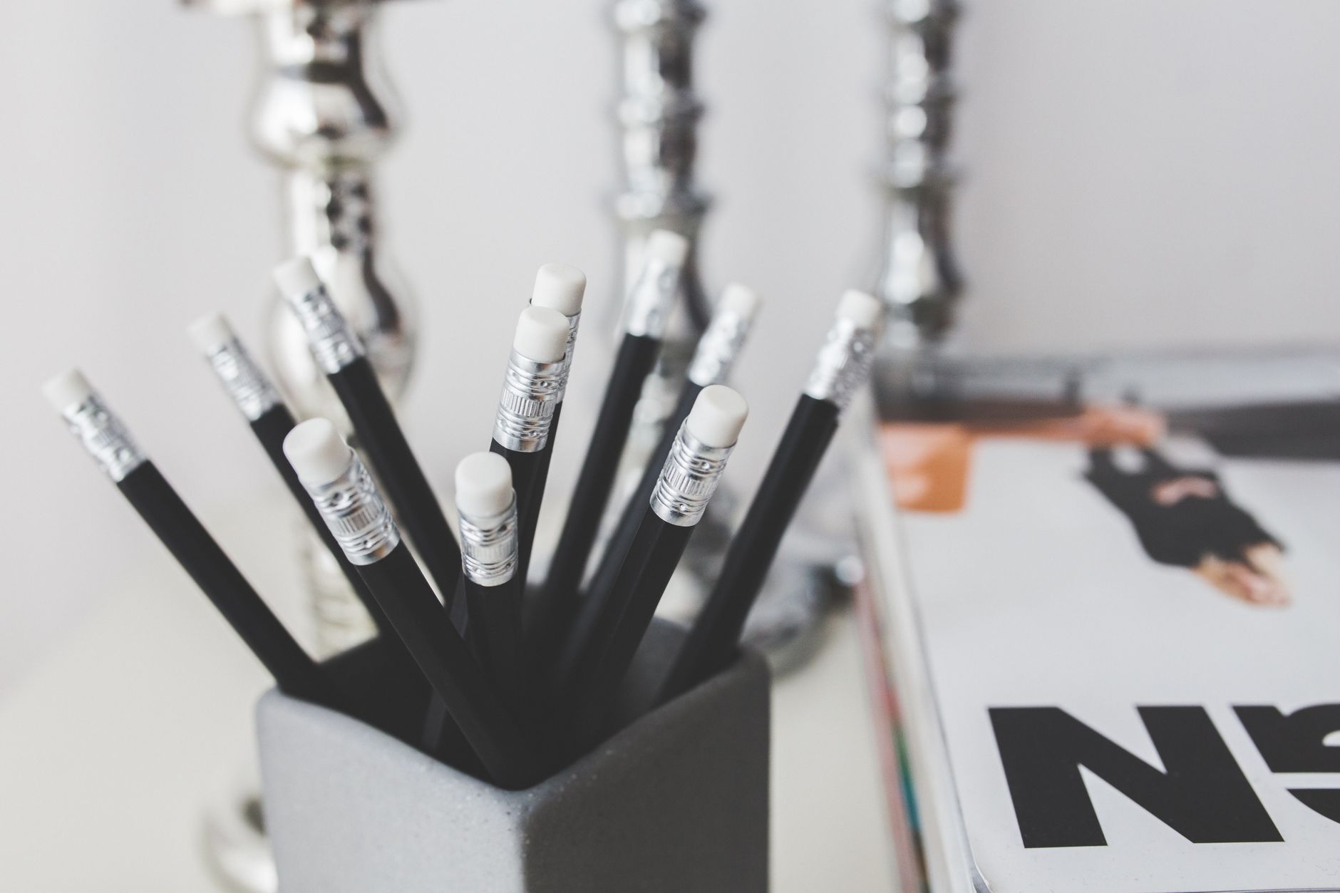 black pencils with white erasers